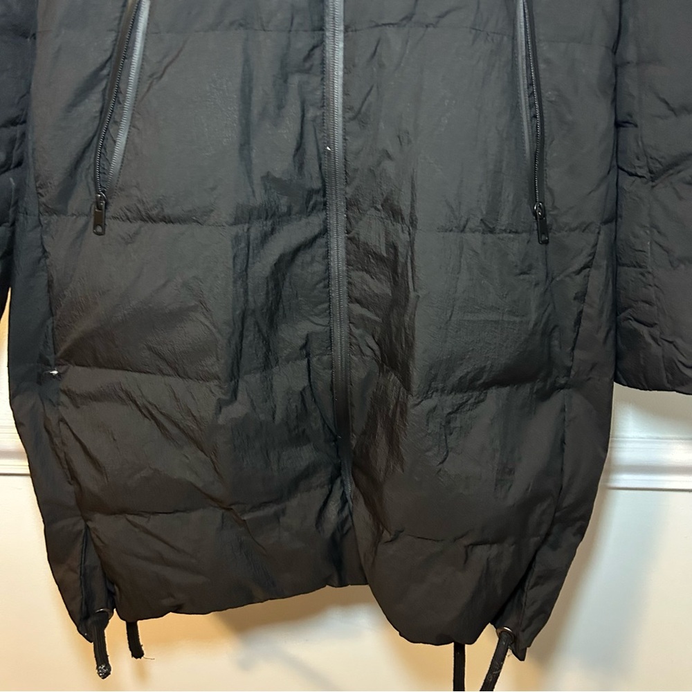 Zara Basic Black Hooded Down Zip-Up Jacket Size M… - image 3